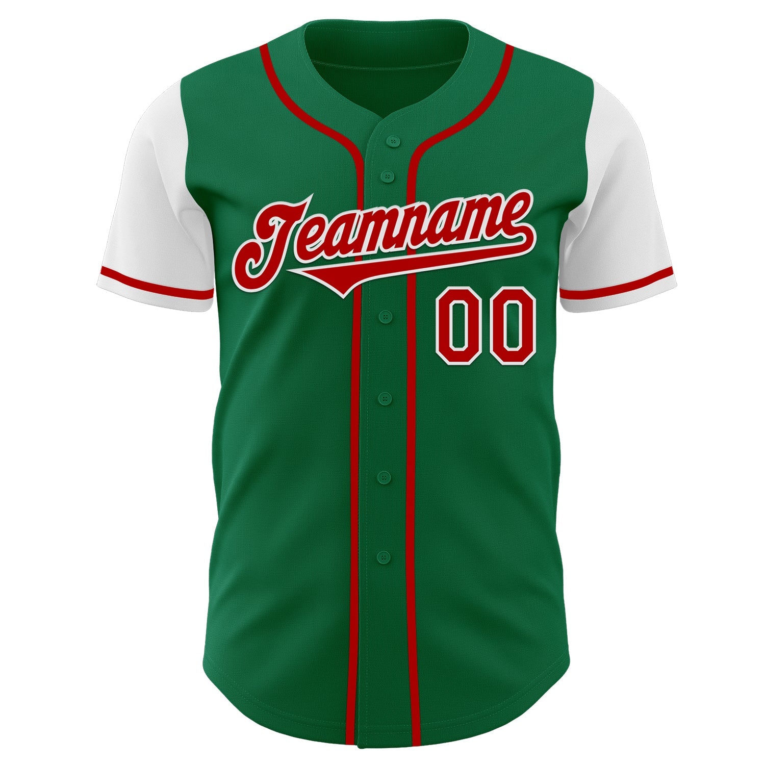 Custom Kelly Green Red-White Authentic Two Tone Baseball Jersey view 2