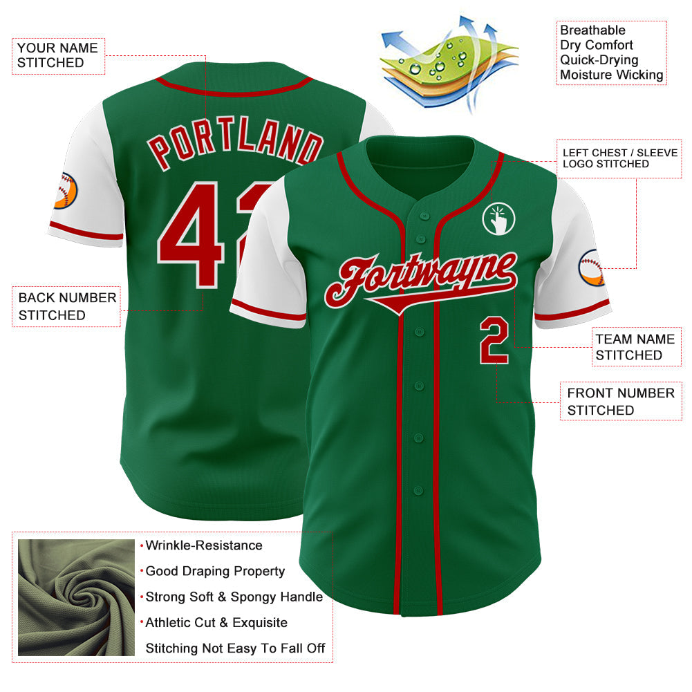 Custom Kelly Green Red-White Authentic Two Tone Baseball Jersey view 3