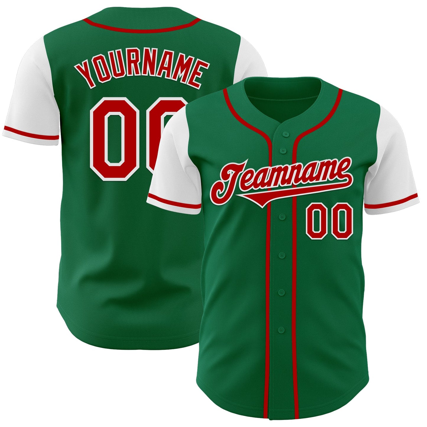 Custom Kelly Green Red-White Authentic Two Tone Baseball Jersey - Main View