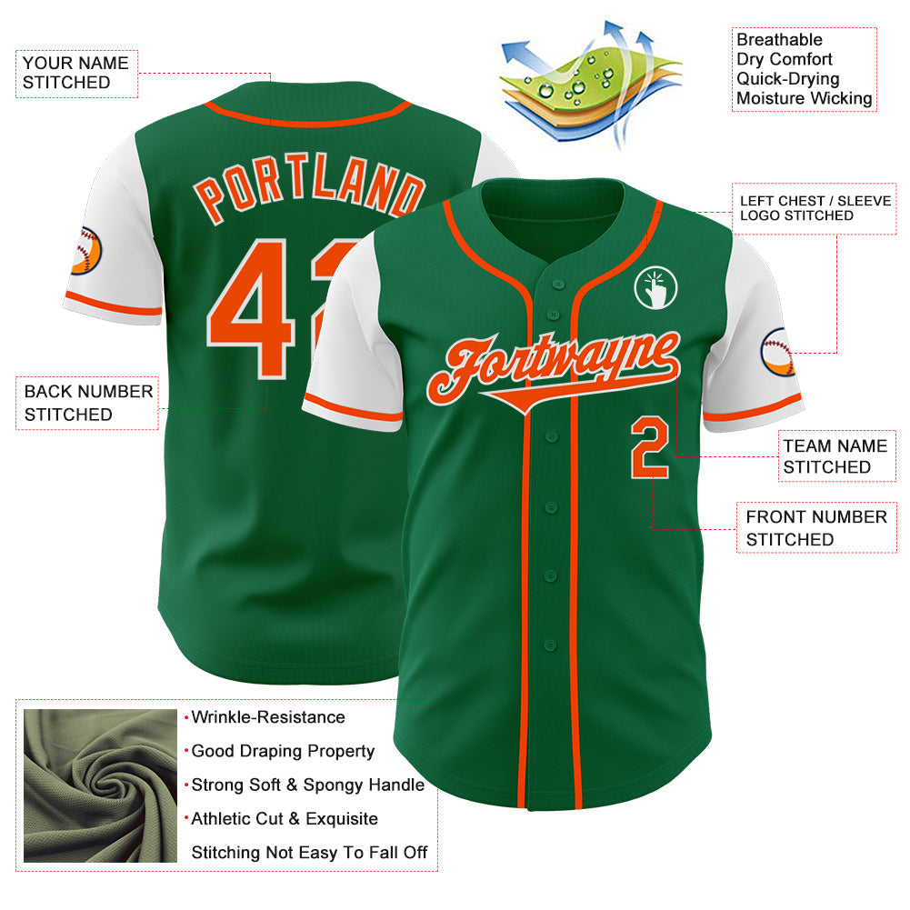 Custom Kelly Green Orange-White Authentic Two Tone Baseball Jersey view 3