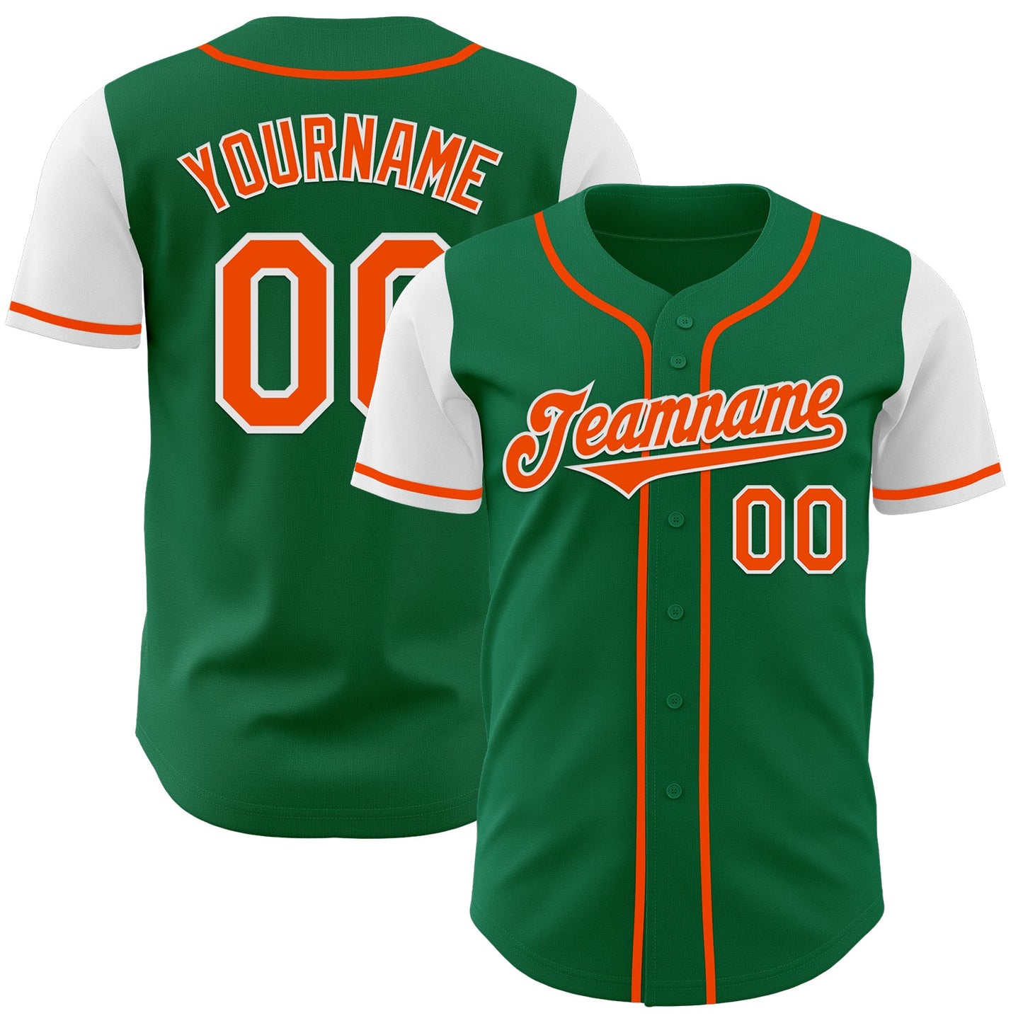 Custom Kelly Green Orange-White Authentic Two Tone Baseball Jersey - Main View