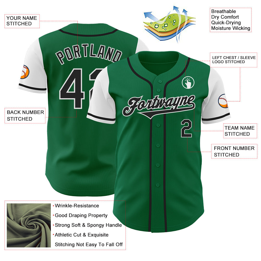 Custom Kelly Green Black-White Authentic Two Tone Baseball Jersey view 3