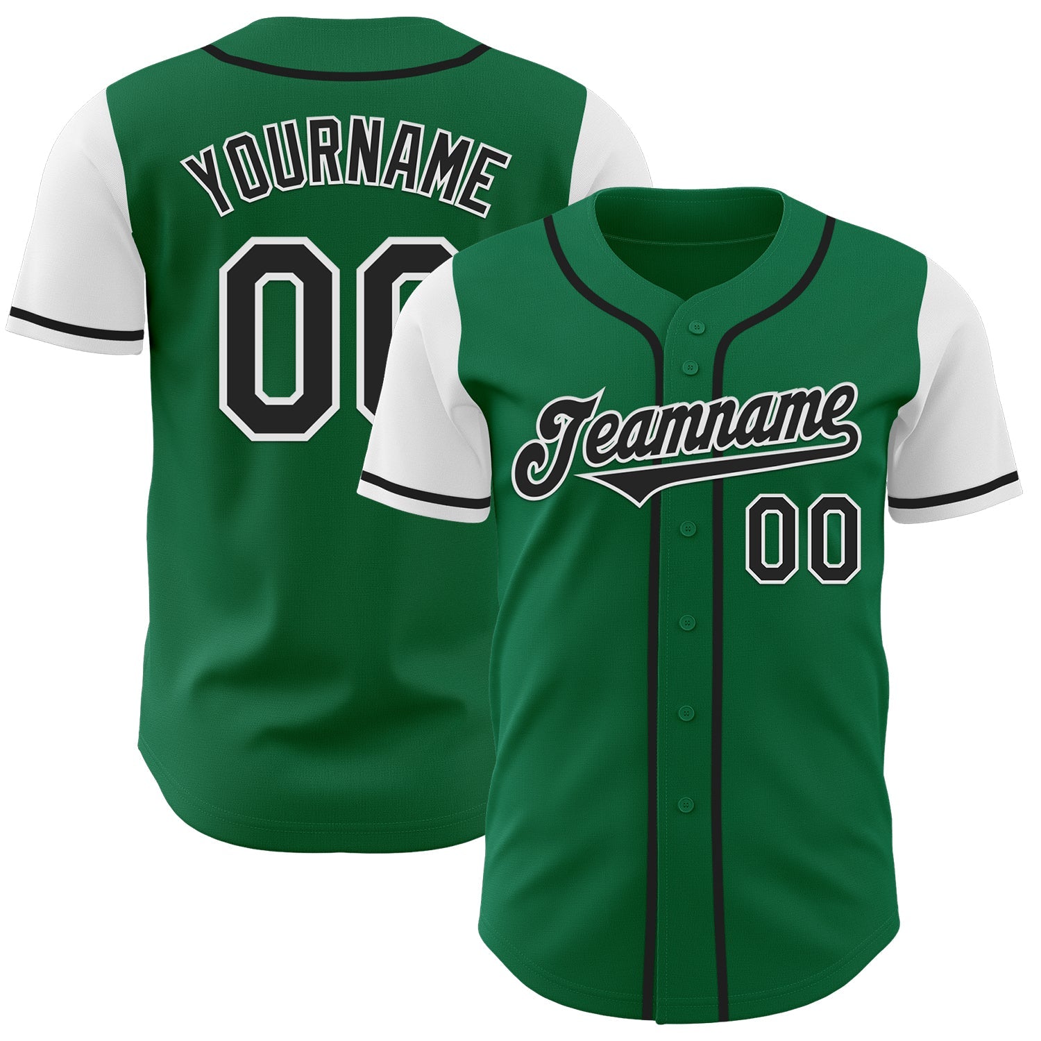 Custom Kelly Green Black-White Authentic Two Tone Baseball Jersey - Main View