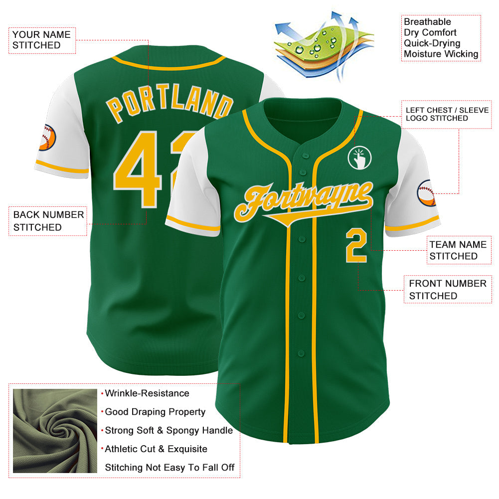 Custom Kelly Green Gold-White Authentic Two Tone Baseball Jersey view 3