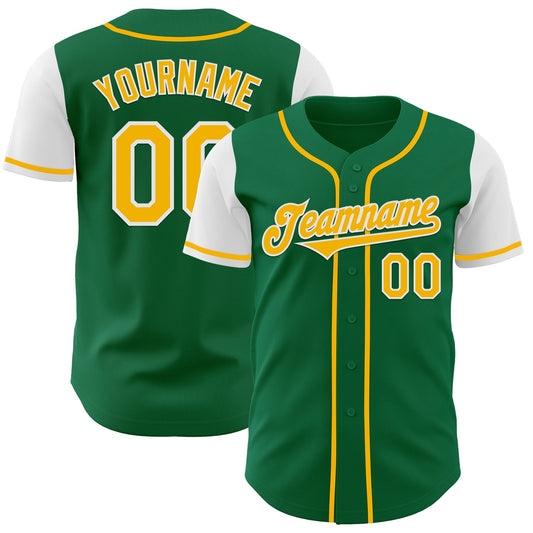 Custom Kelly Green Gold-White Authentic Two Tone Baseball Jersey - Main View