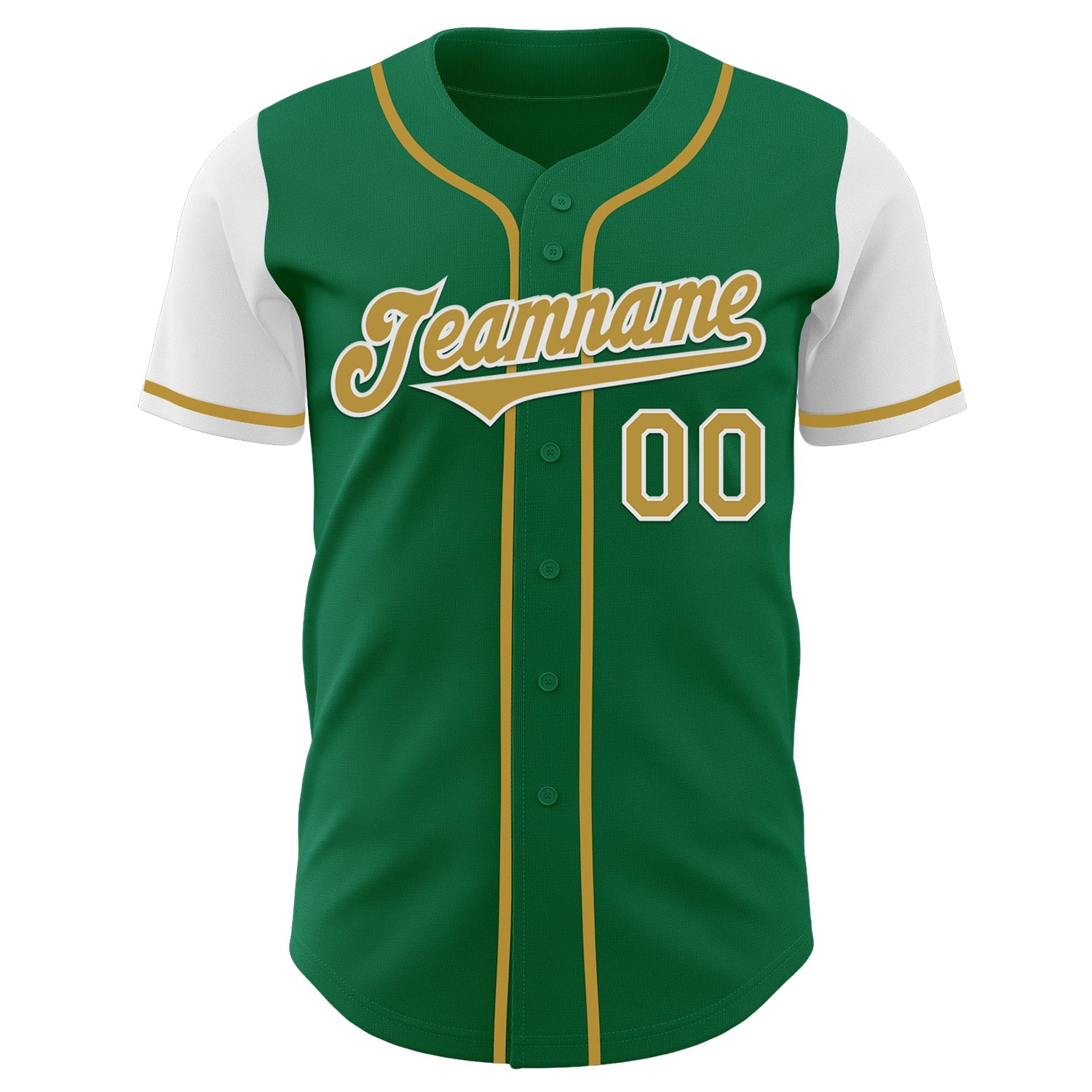 Custom Kelly Green Old Gold-White Authentic Two Tone Baseball Jersey view 2
