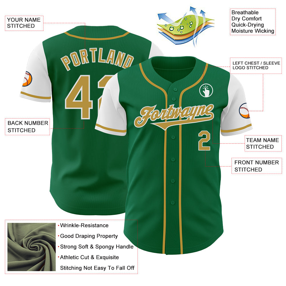 Custom Kelly Green Old Gold-White Authentic Two Tone Baseball Jersey view 3