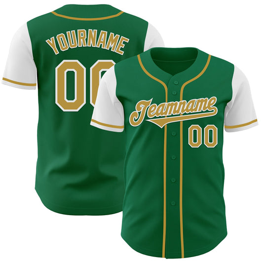 Custom Kelly Green Old Gold-White Authentic Two Tone Baseball Jersey - Main View