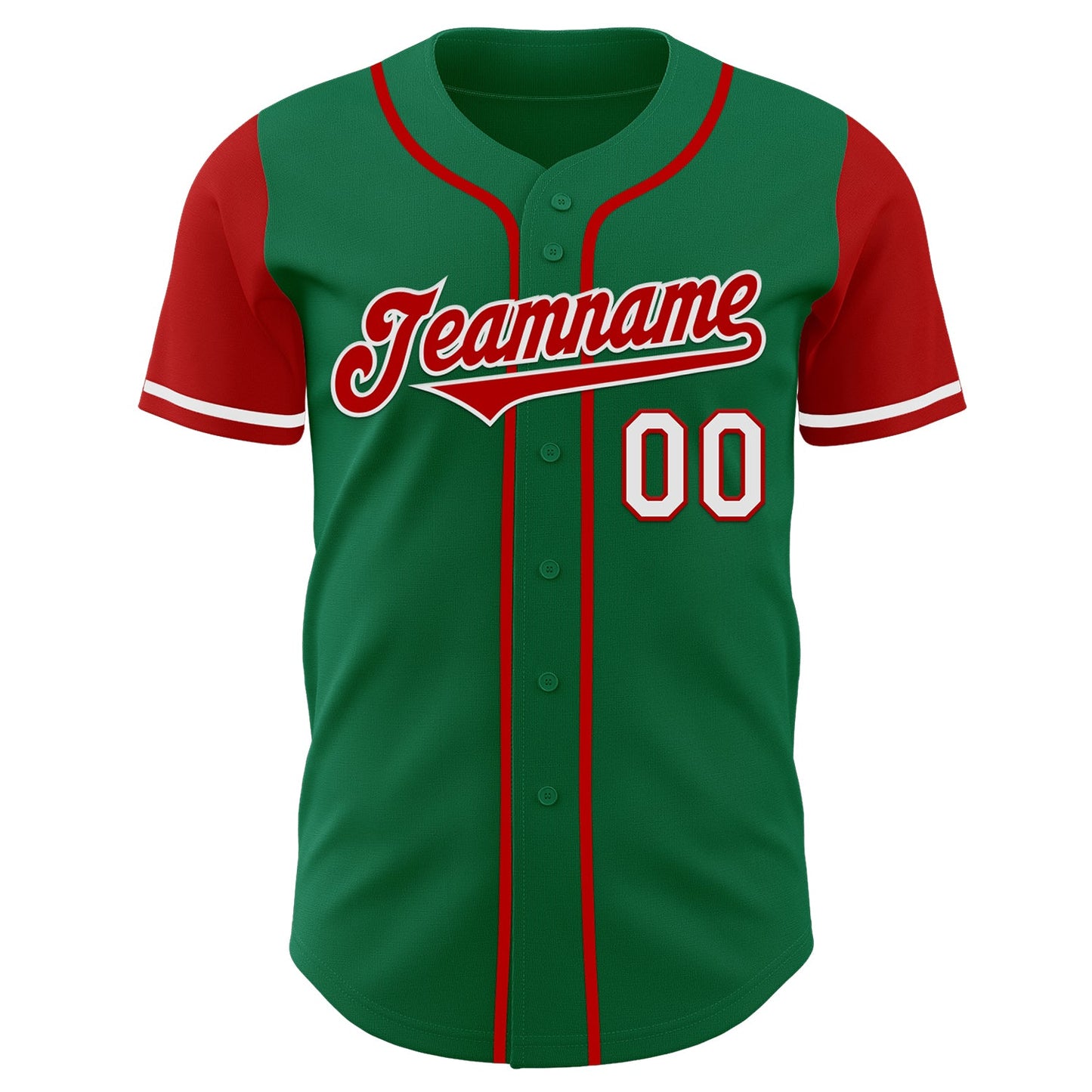 Custom Kelly Green Red-White Authentic Two Tone Baseball Jersey view 2