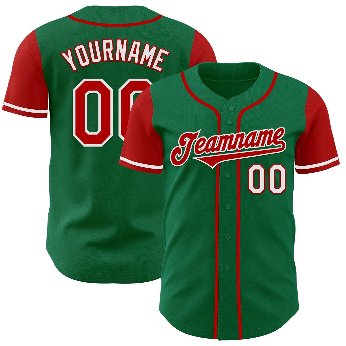 Custom Kelly Green Red-White Authentic Two Tone Baseball Jersey - Main View