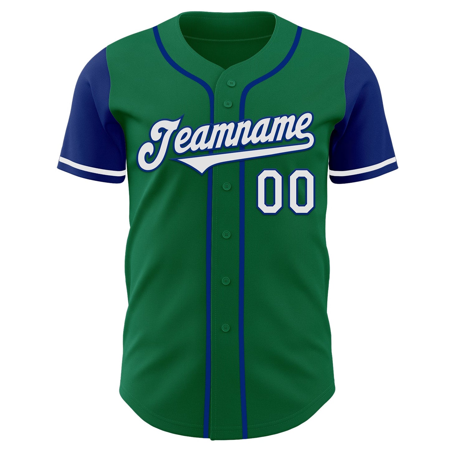 Custom Kelly Green White-Royal Authentic Two Tone Baseball Jersey view 2