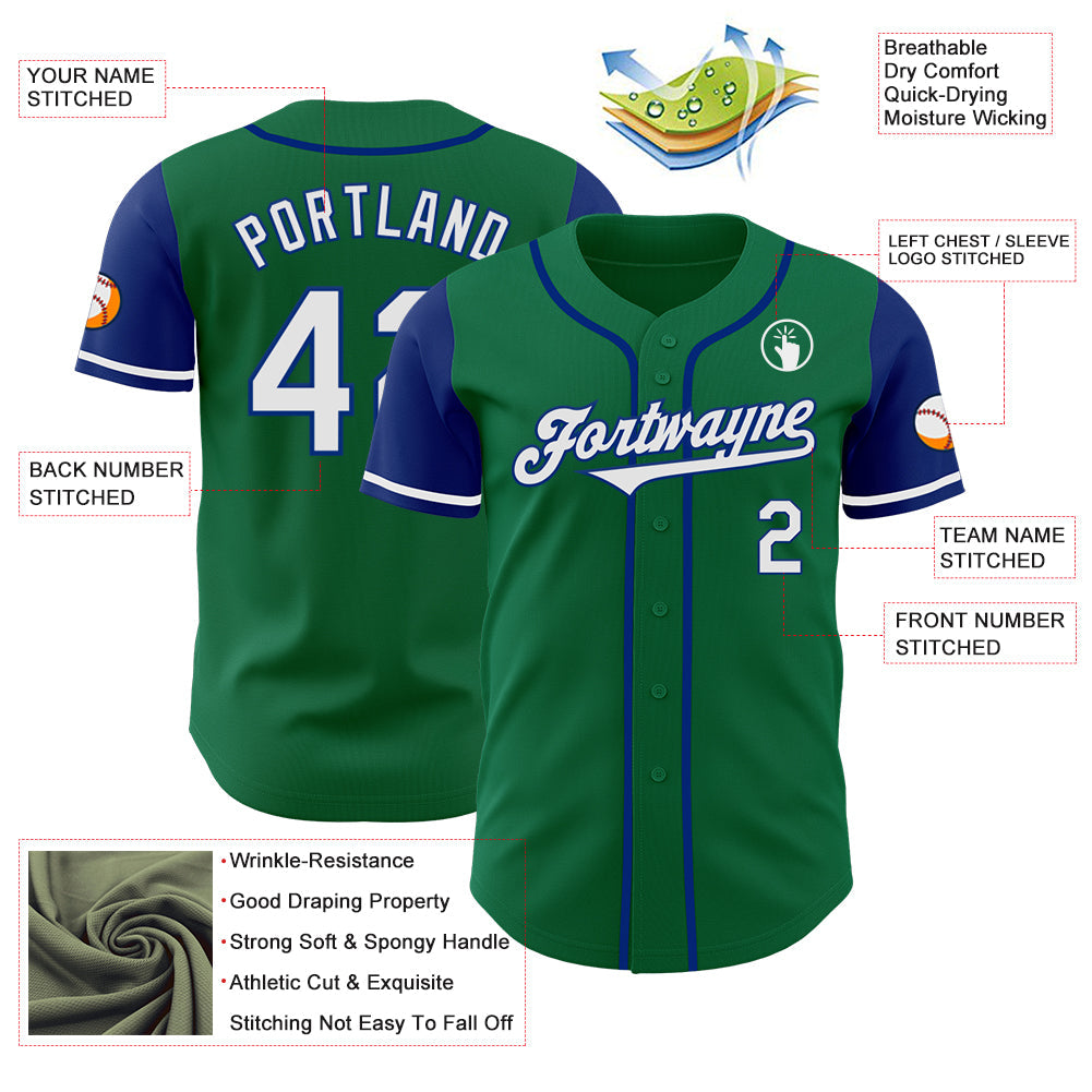 Custom Kelly Green White-Royal Authentic Two Tone Baseball Jersey view 3