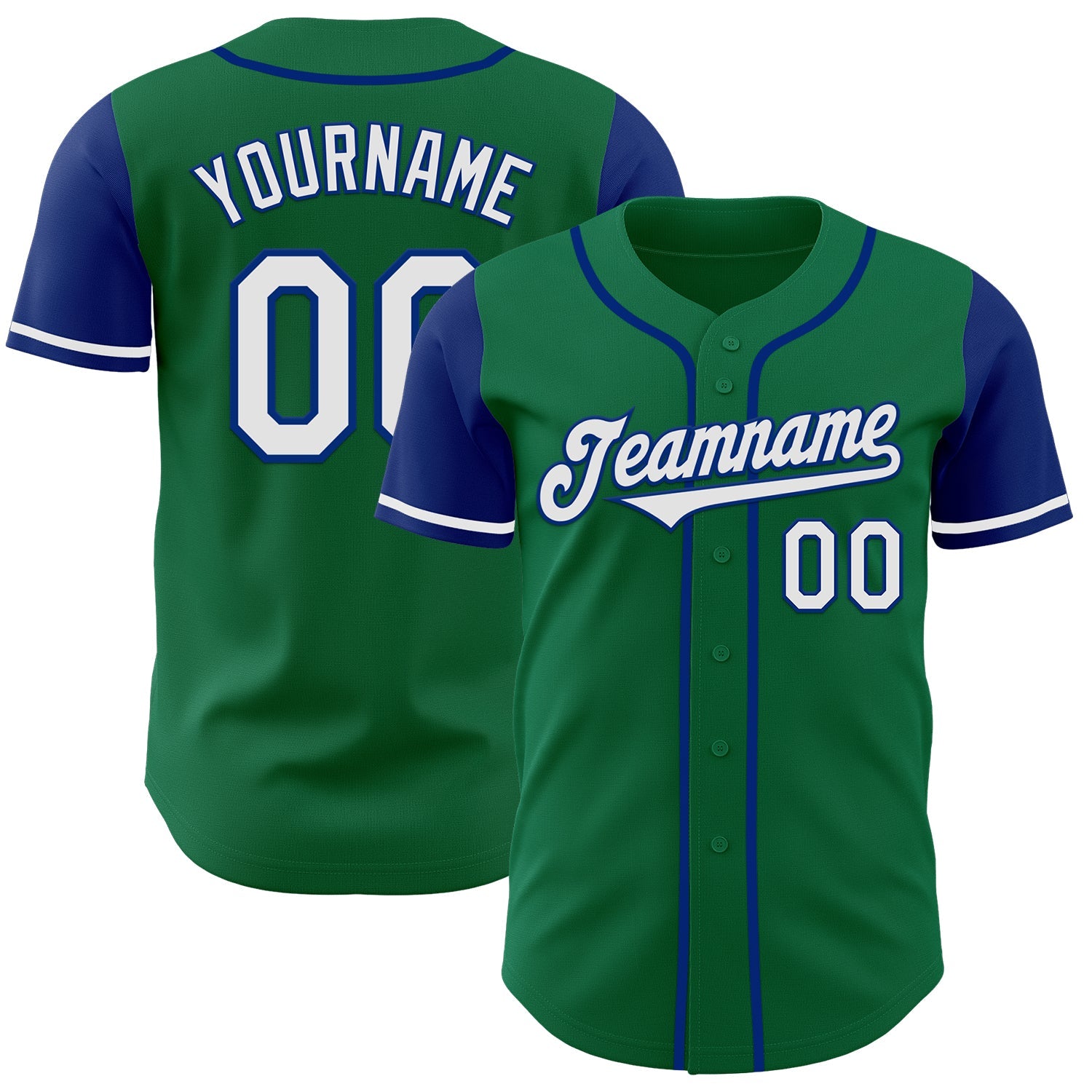 Custom Kelly Green White-Royal Authentic Two Tone Baseball Jersey - Main View