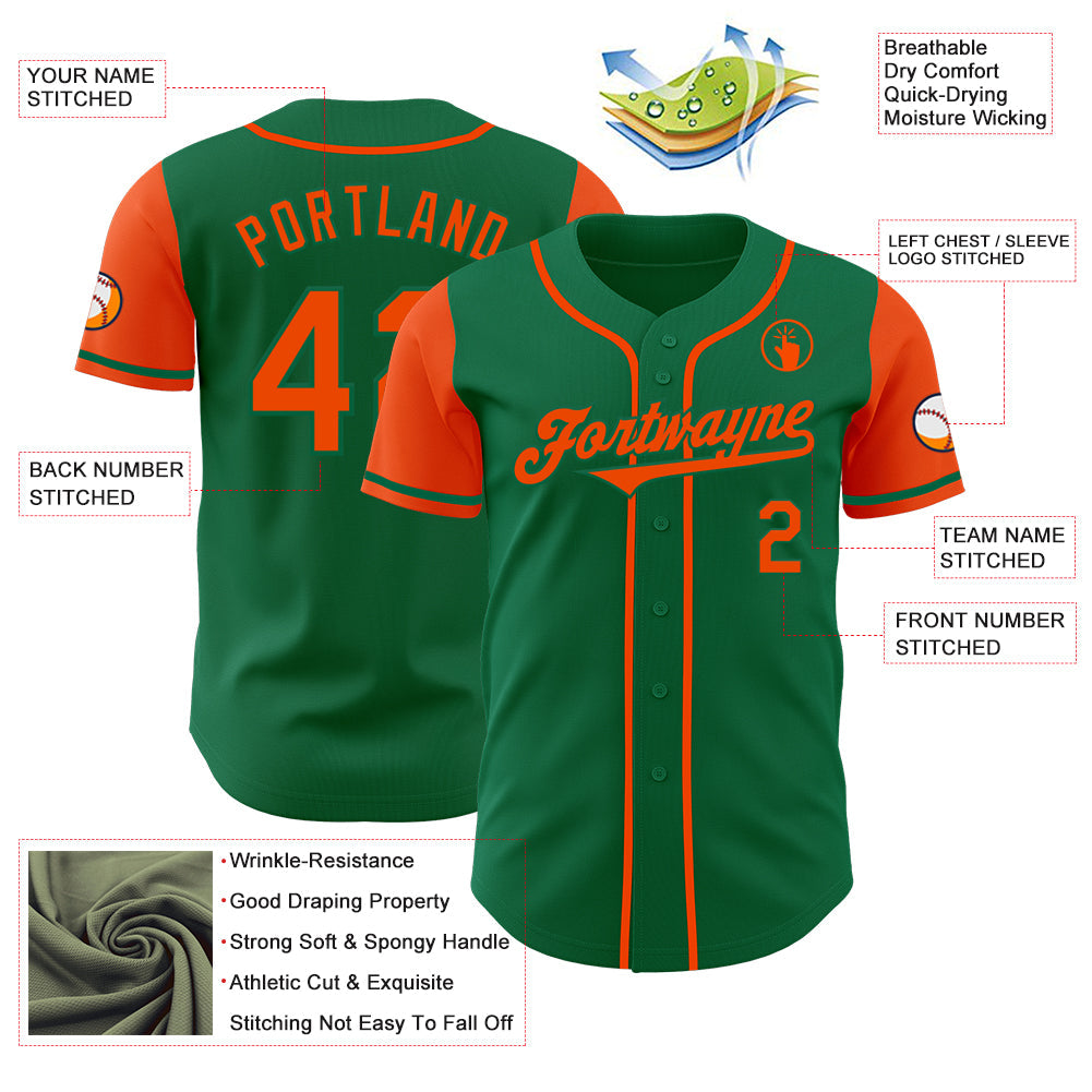 Custom Kelly Green Orange Authentic Two Tone Baseball Jersey view 3