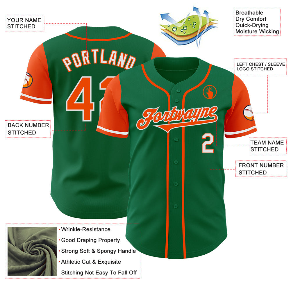 Custom Kelly Green Orange-White Authentic Two Tone Baseball Jersey view 3