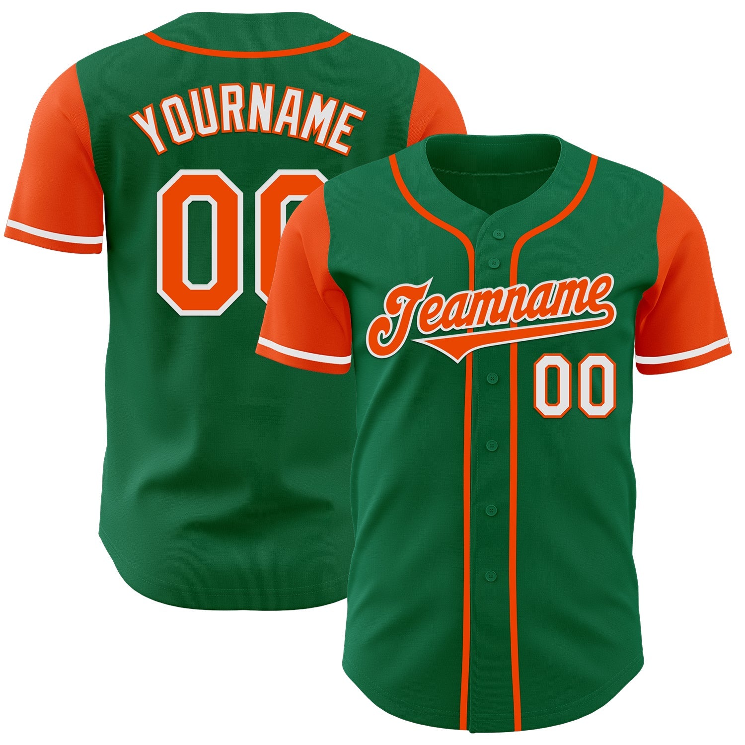 Custom Kelly Green Orange-White Authentic Two Tone Baseball Jersey - Main View