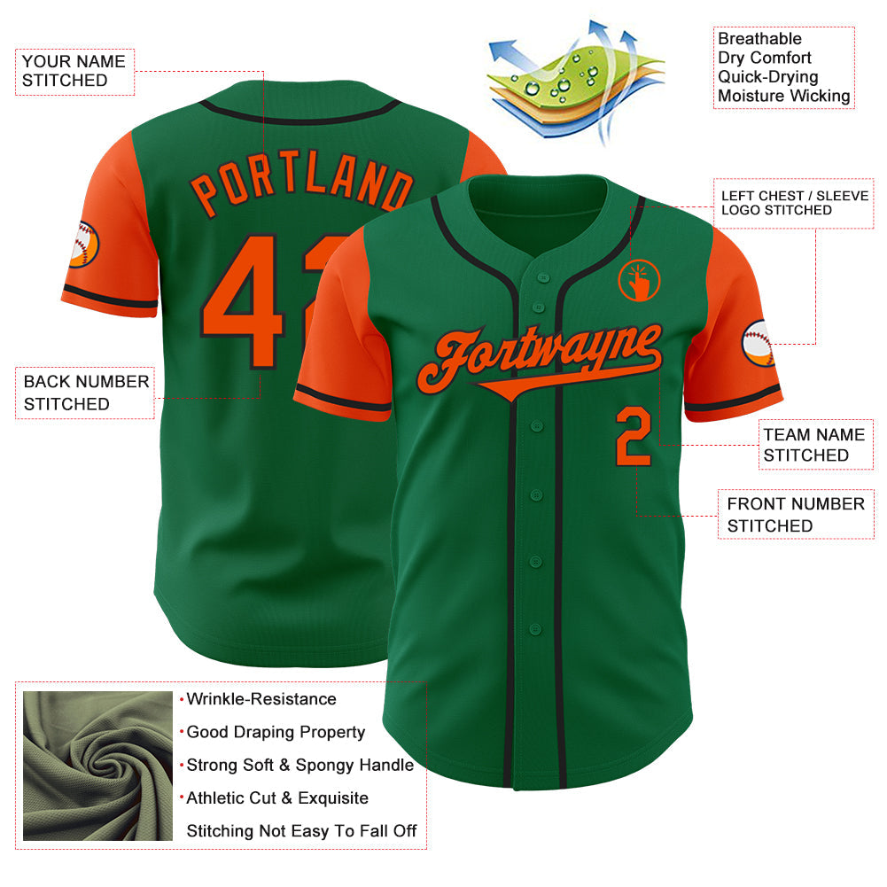 Custom Kelly Green Orange-Black Authentic Two Tone Baseball Jersey view 3