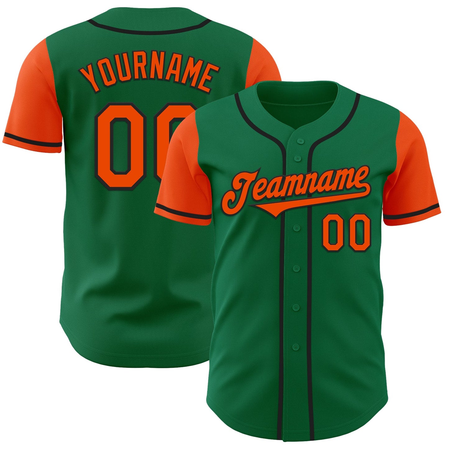 Custom Kelly Green Orange-Black Authentic Two Tone Baseball Jersey - Main View