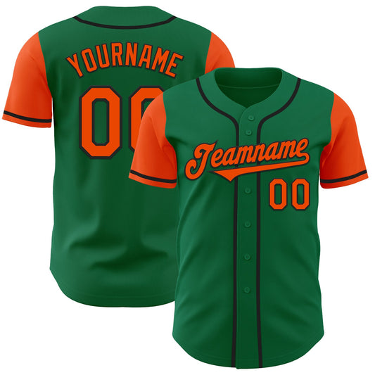 Custom Kelly Green Orange-Black Authentic Two Tone Baseball Jersey - Main View