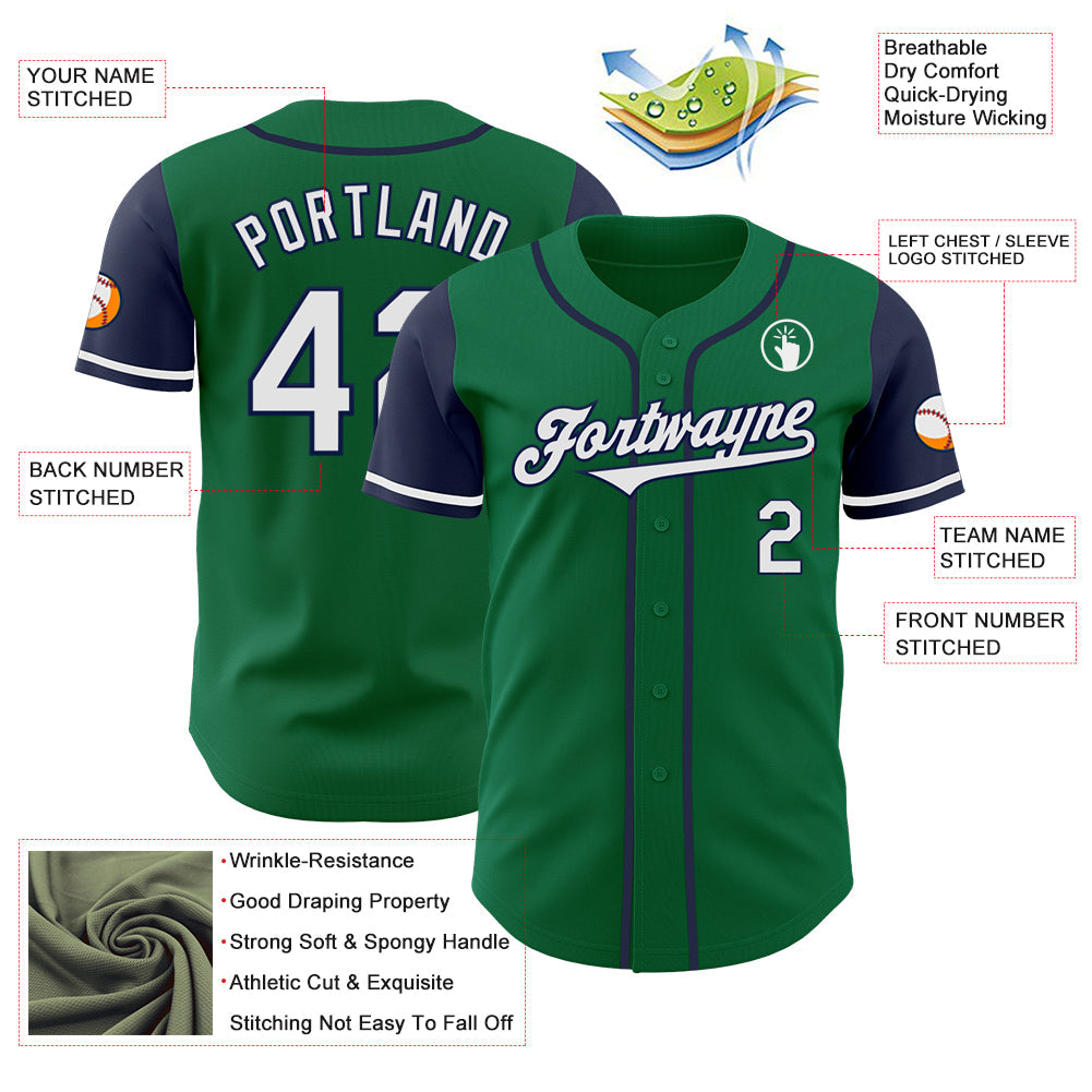 Custom Kelly Green White-Navy Authentic Two Tone Baseball Jersey view 3