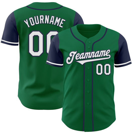 Custom Kelly Green White-Navy Authentic Two Tone Baseball Jersey - Main View