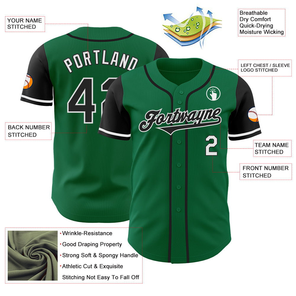 Custom Kelly Green Black-White Authentic Two Tone Baseball Jersey view 3