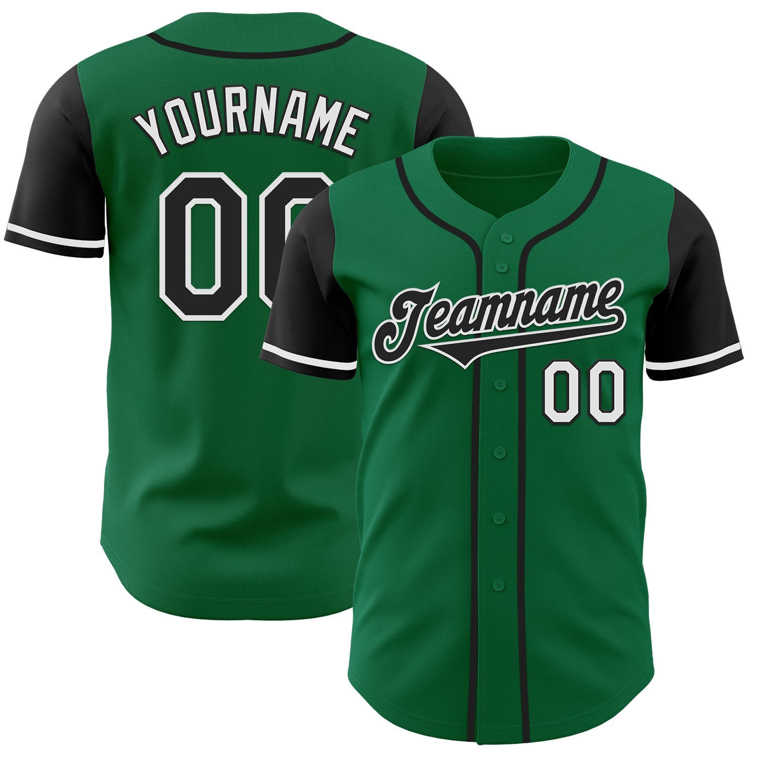 Custom Kelly Green Black-White Authentic Two Tone Baseball Jersey - Main View
