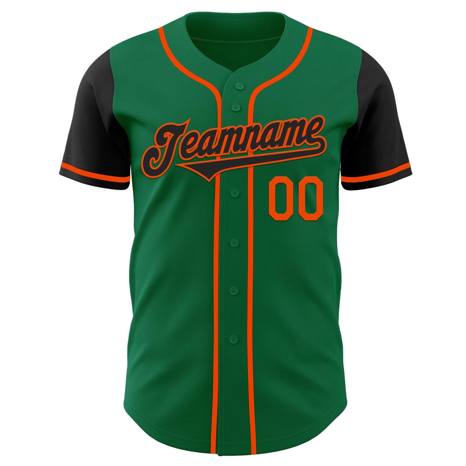 Custom Kelly Green Black-Orange Authentic Two Tone Baseball Jersey view 2