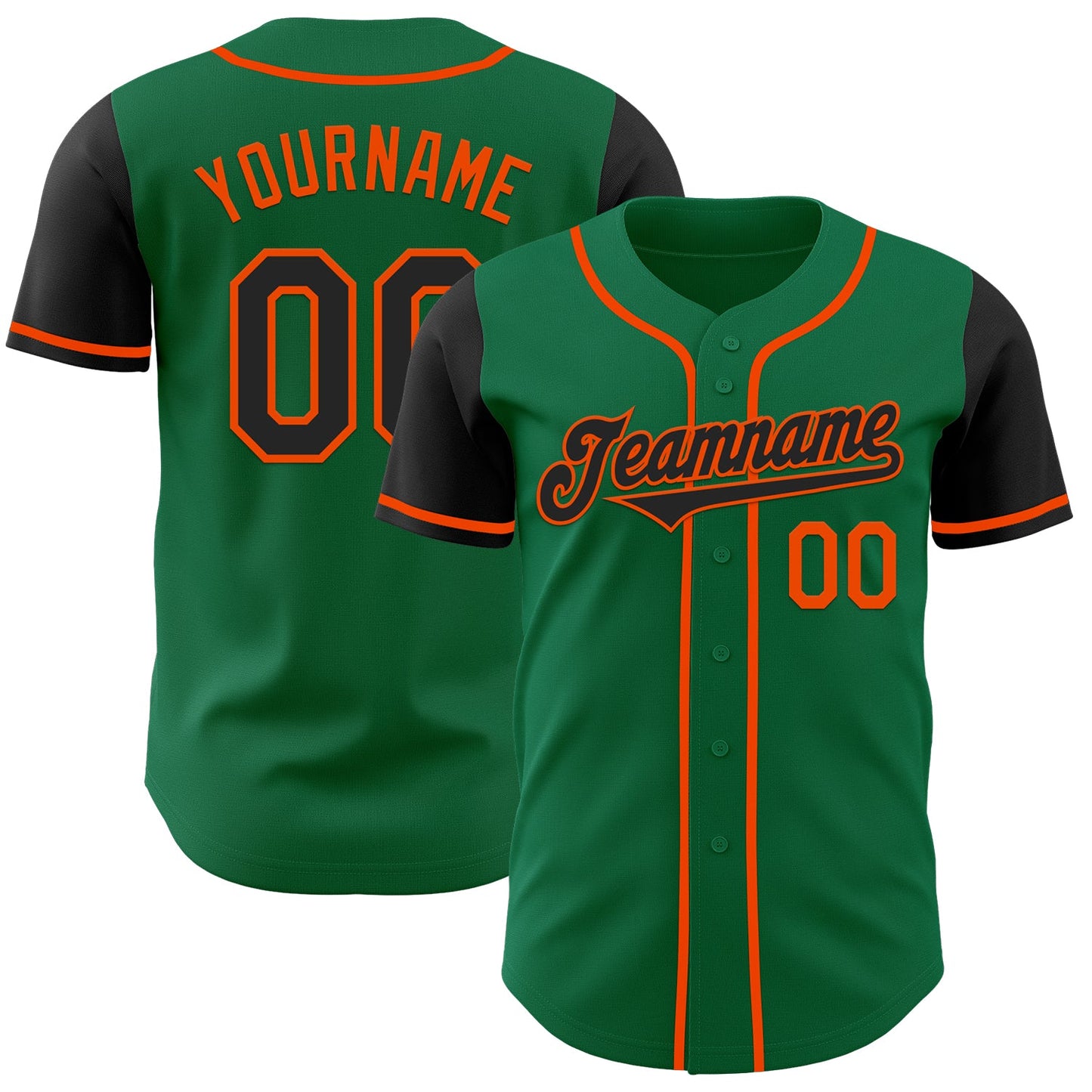 Custom Kelly Green Black-Orange Authentic Two Tone Baseball Jersey - Main View