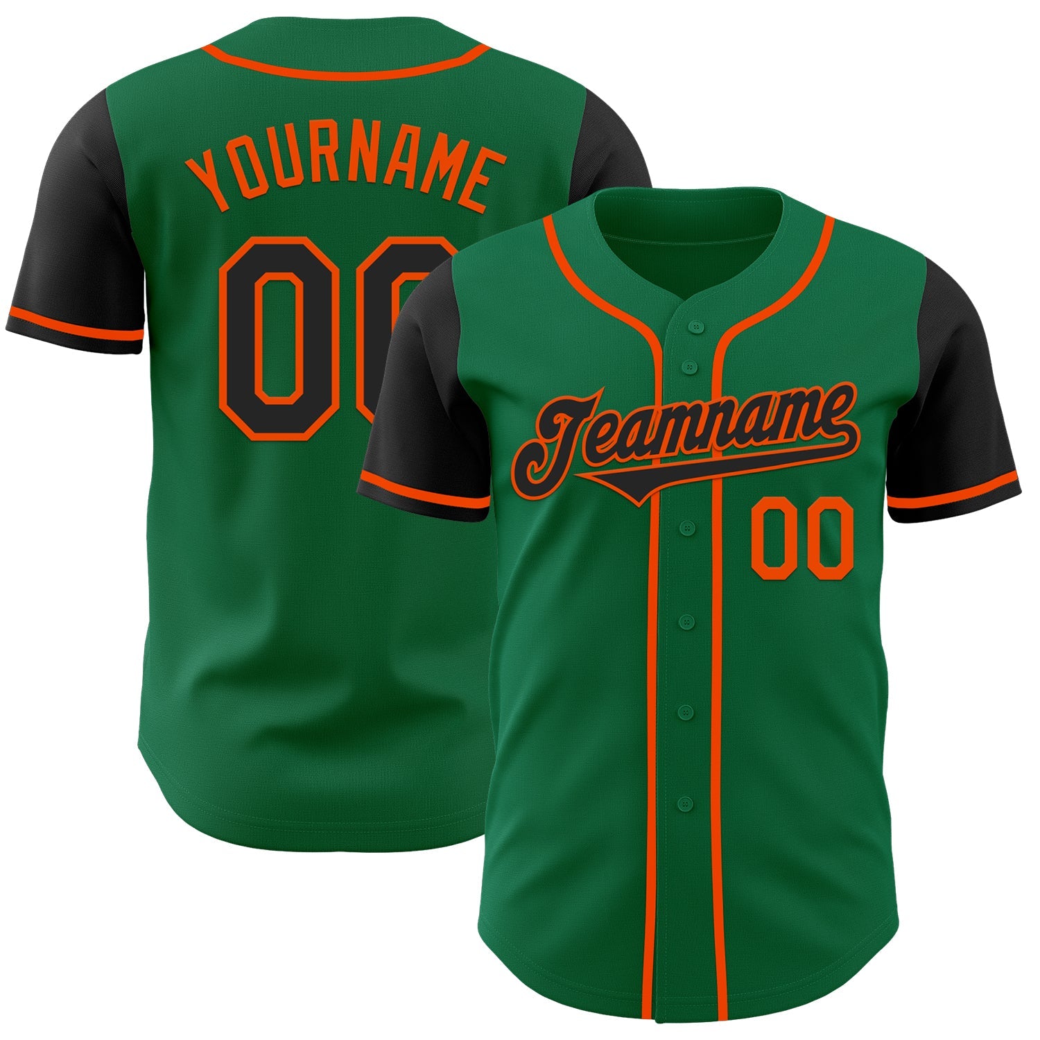 Custom Kelly Green Black-Orange Authentic Two Tone Baseball Jersey - Main View
