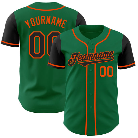 Custom Kelly Green Black-Orange Authentic Two Tone Baseball Jersey - Main View