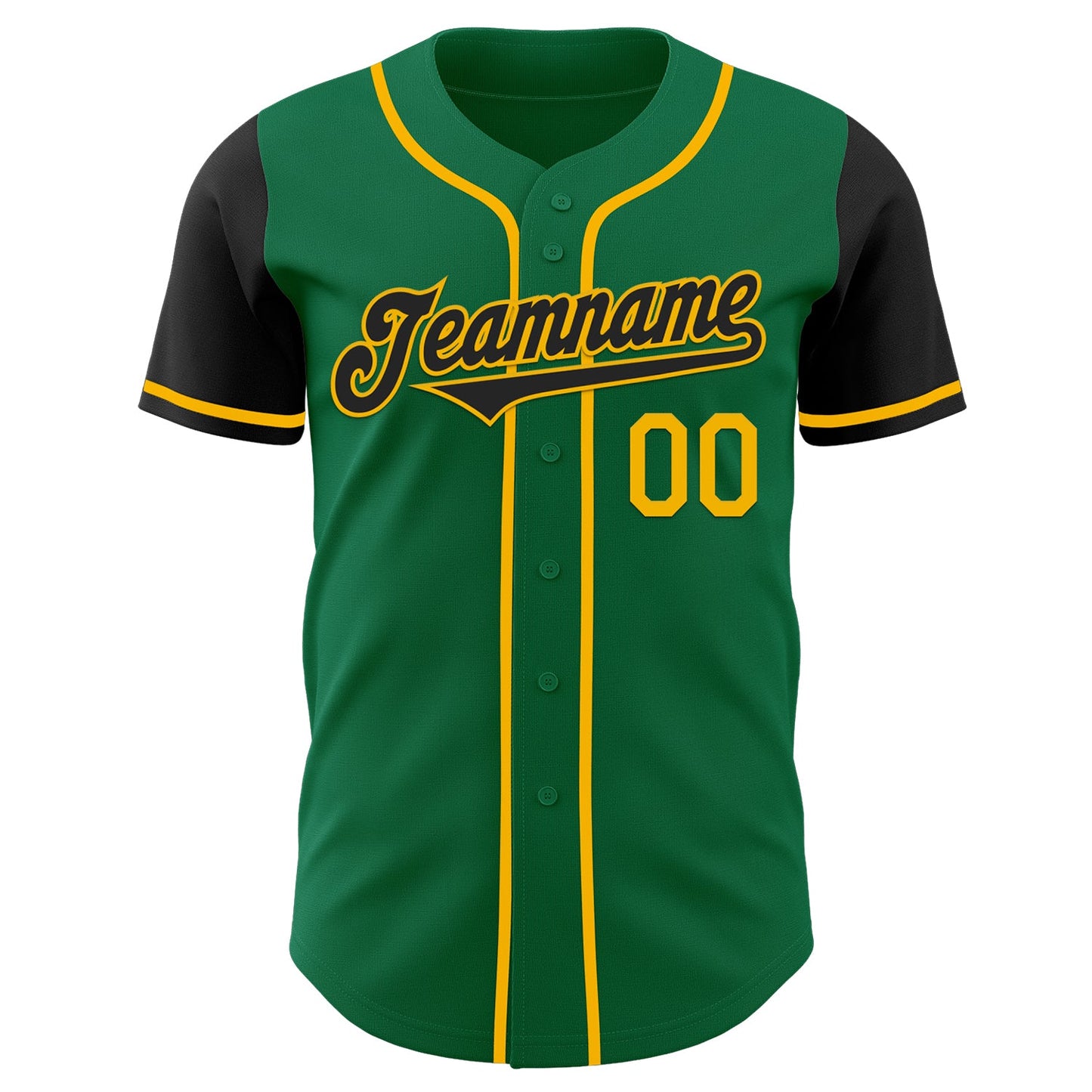 Custom Kelly Green Black-Gold Authentic Two Tone Baseball Jersey view 2