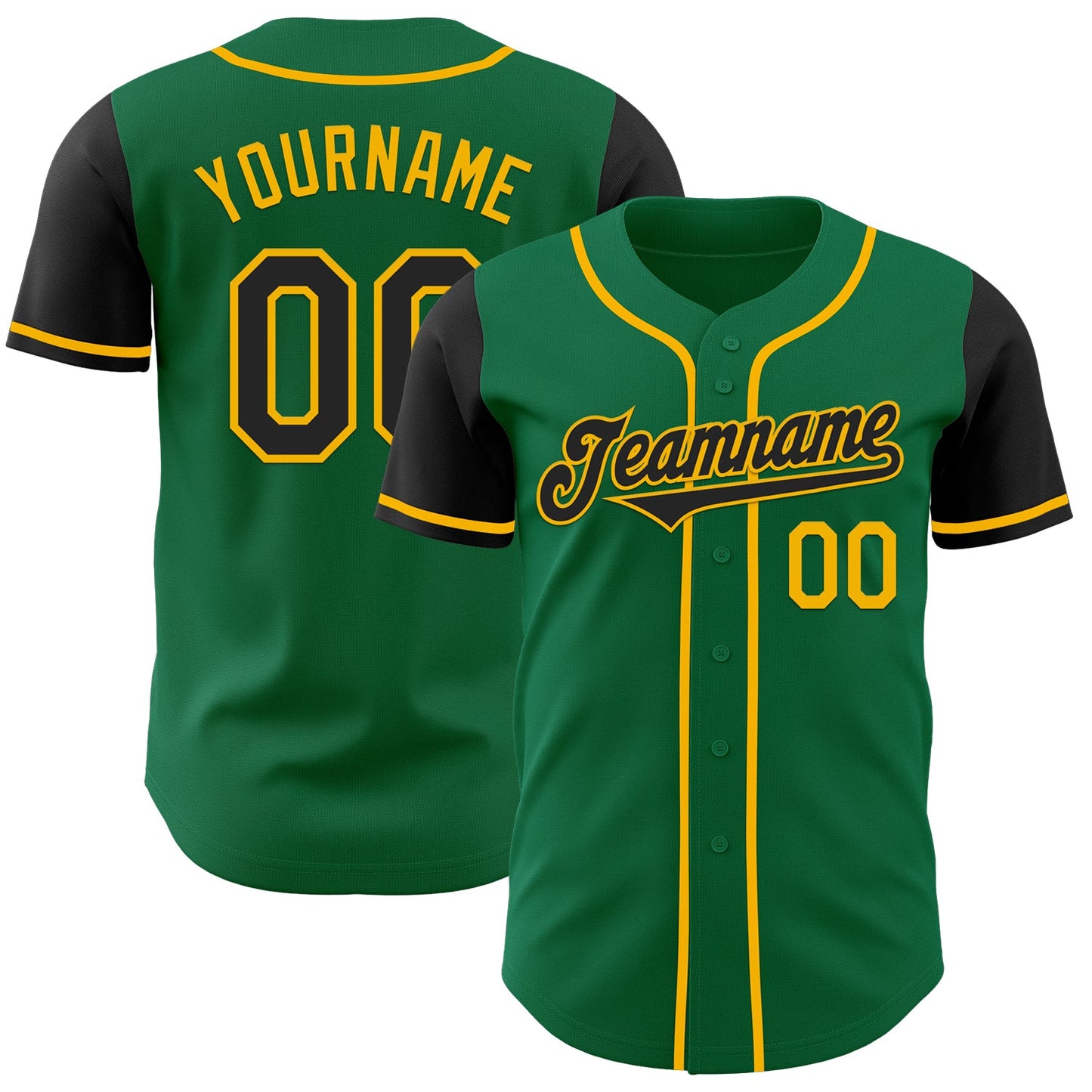 Custom Kelly Green Black-Gold Authentic Two Tone Baseball Jersey - Main View