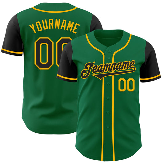Custom Kelly Green Black-Gold Authentic Two Tone Baseball Jersey - Main View