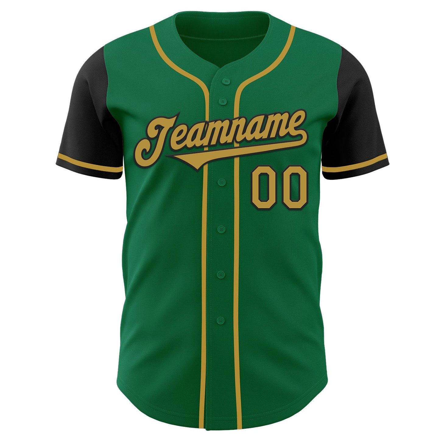 Custom Kelly Green Old Gold-Black Authentic Two Tone Baseball Jersey view 2