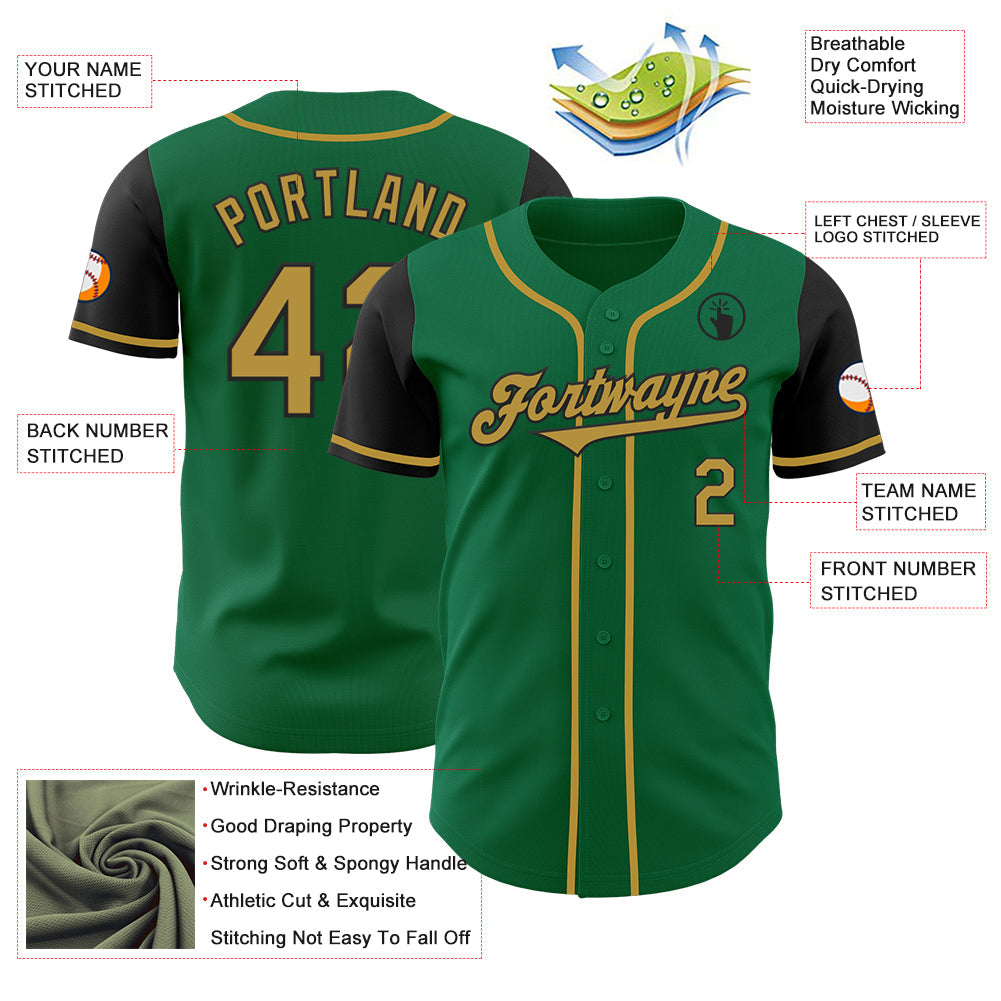 Custom Kelly Green Old Gold-Black Authentic Two Tone Baseball Jersey view 3