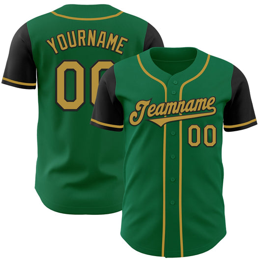 Custom Kelly Green Old Gold-Black Authentic Two Tone Baseball Jersey - Main View