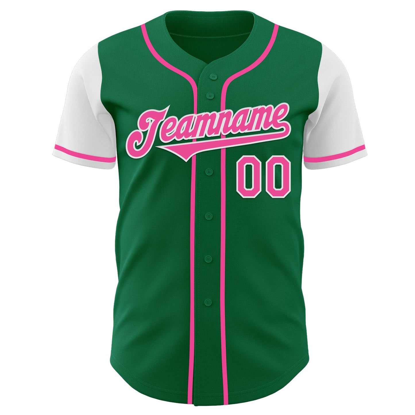 Custom Kelly Green Pink-White Authentic Two Tone Baseball Jersey view 2