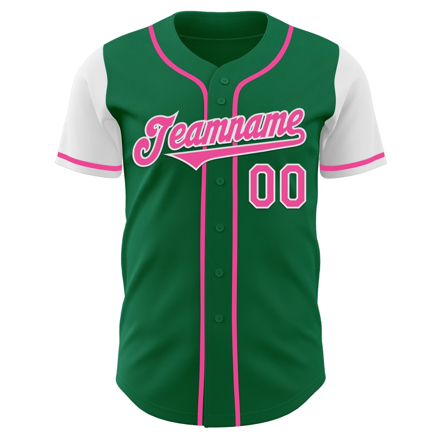 Custom Kelly Green Pink-White Authentic Two Tone Baseball Jersey view 2