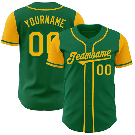 Custom Kelly Green Gold Authentic Two Tone Baseball Jersey - Main View