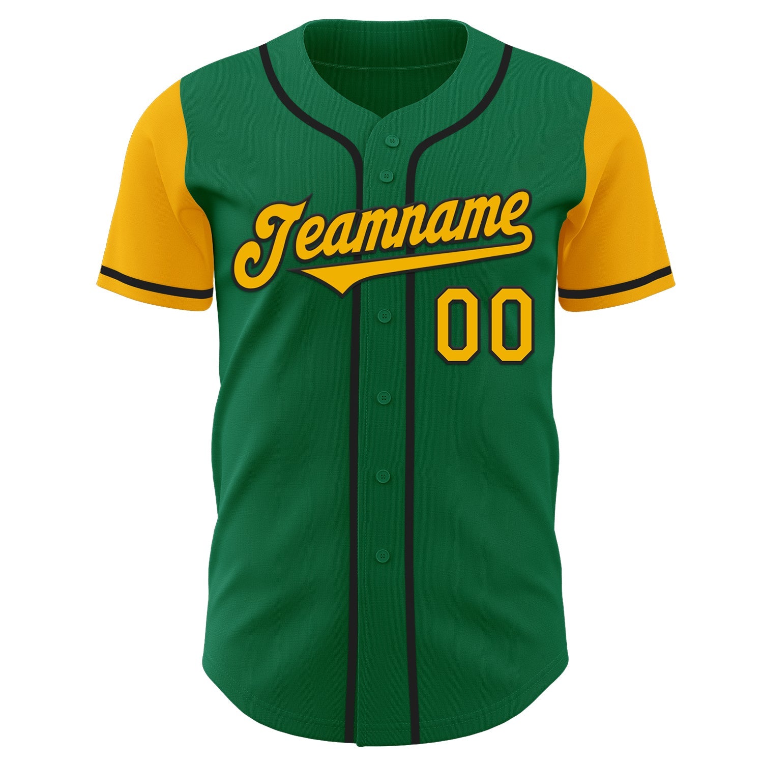 Custom Kelly Green Gold-Black Authentic Two Tone Baseball Jersey view 2