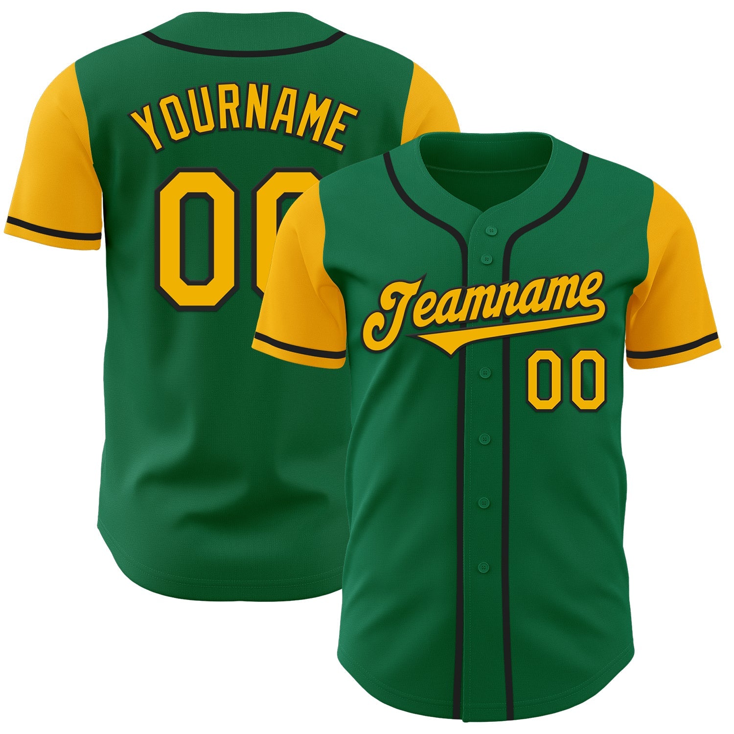 Custom Kelly Green Gold-Black Authentic Two Tone Baseball Jersey - Main View