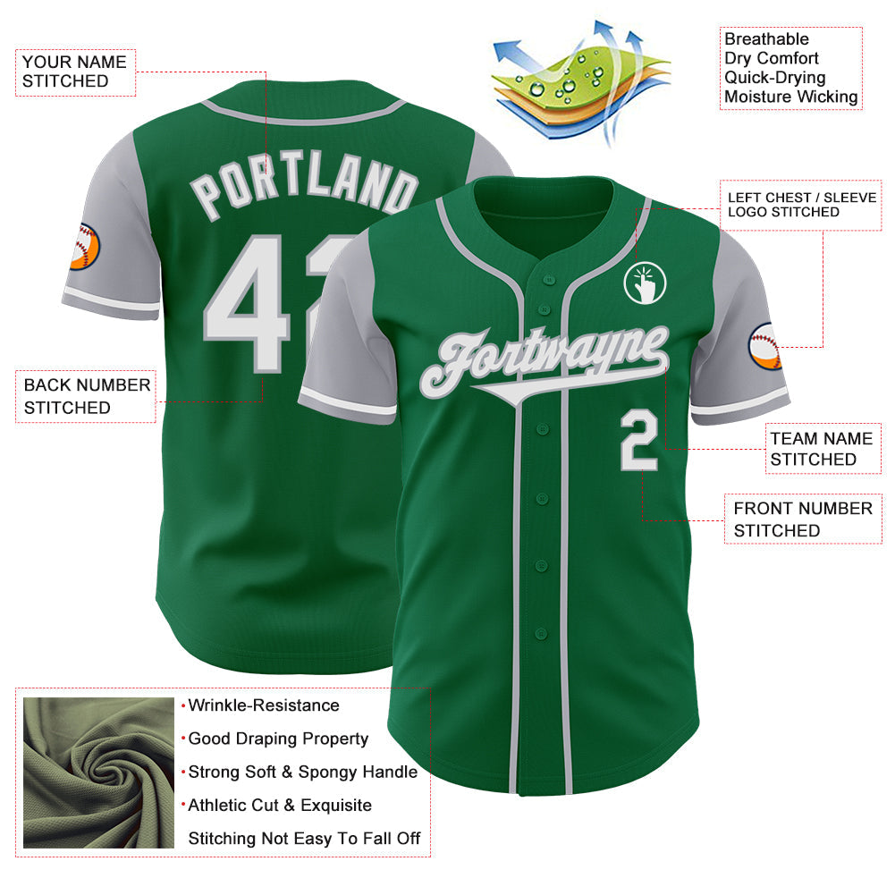 Custom Kelly Green White-Gray Authentic Two Tone Baseball Jersey view 3
