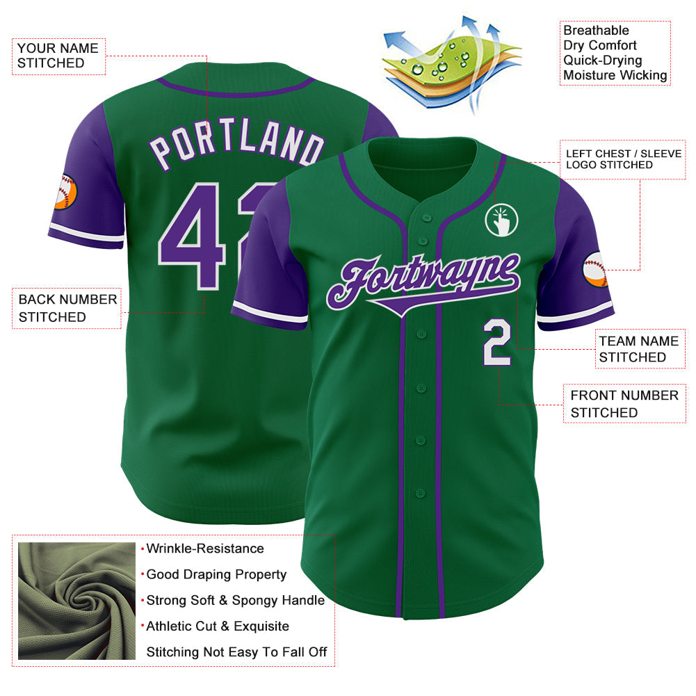 Custom Kelly Green Purple-White Authentic Two Tone Baseball Jersey view 3