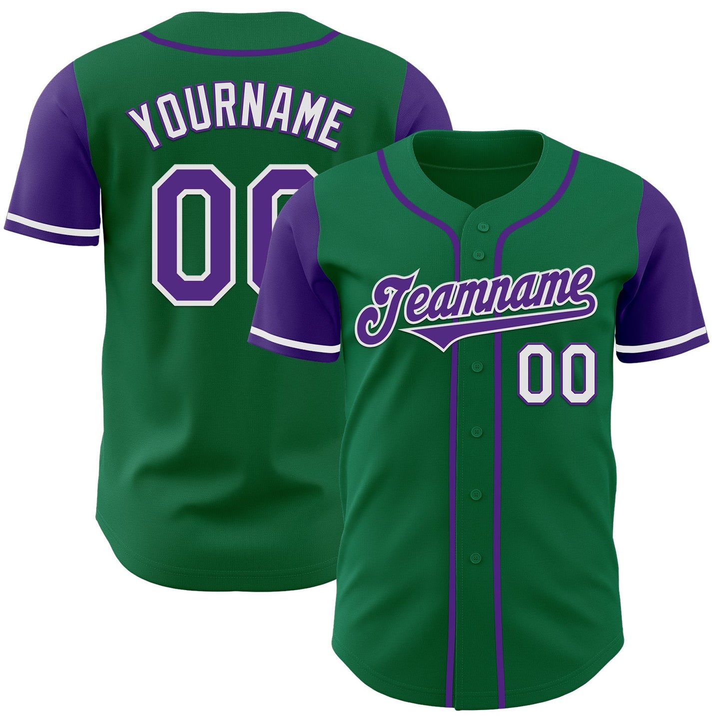 Custom Kelly Green Purple-White Authentic Two Tone Baseball Jersey - Main View