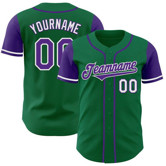 Custom Kelly Green Purple-White Authentic Two Tone Baseball Jersey - Main View