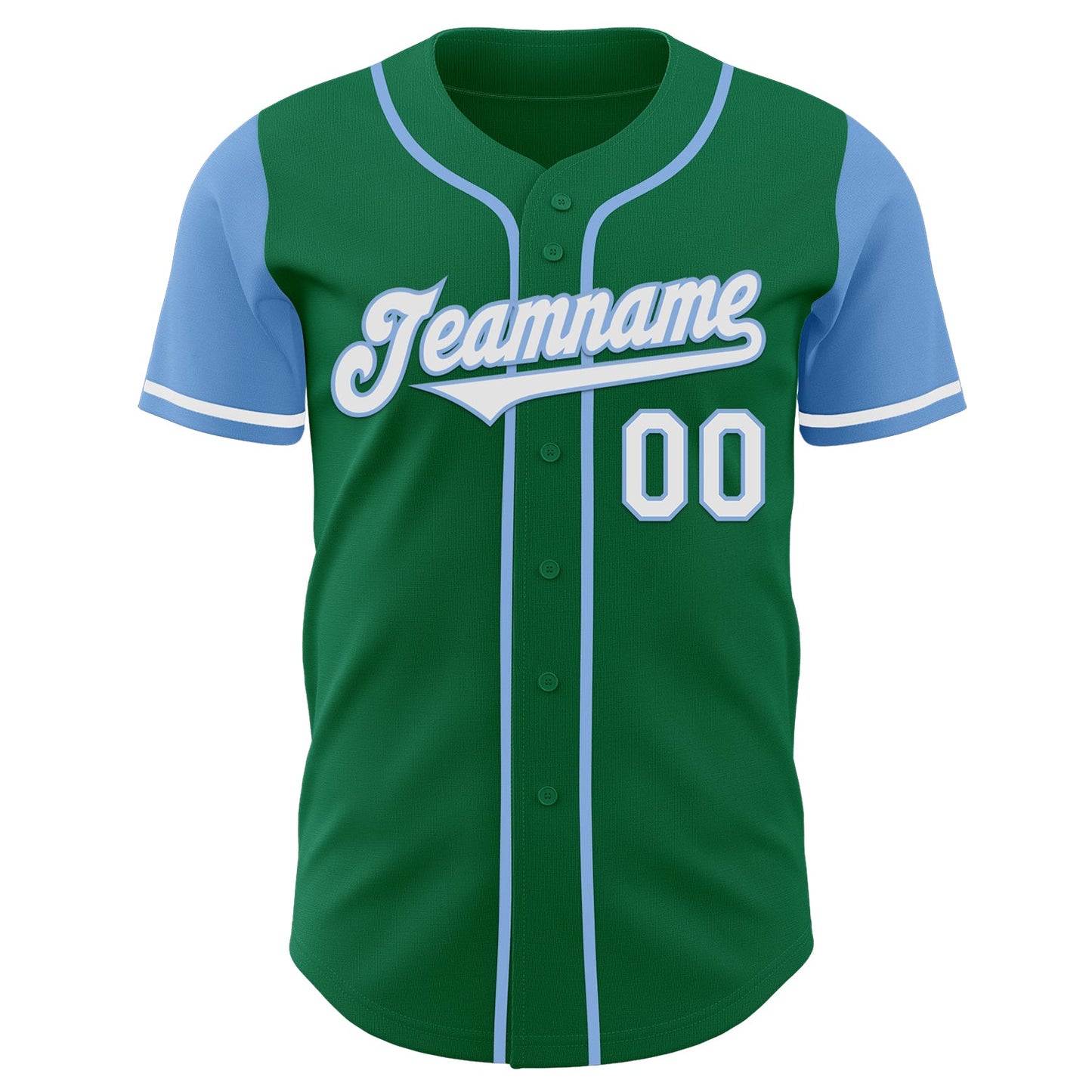Custom Kelly Green White-Light Blue Authentic Two Tone Baseball Jersey view 2