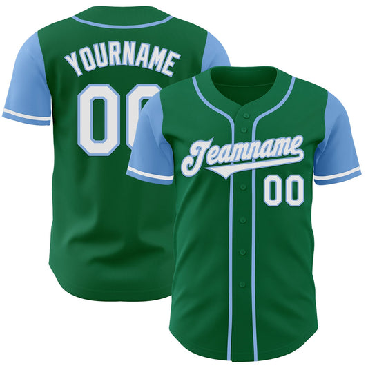 Custom Kelly Green White-Light Blue Authentic Two Tone Baseball Jersey - Main View