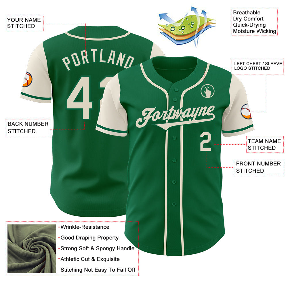 Custom Kelly Green Cream Authentic Two Tone Baseball Jersey view 3
