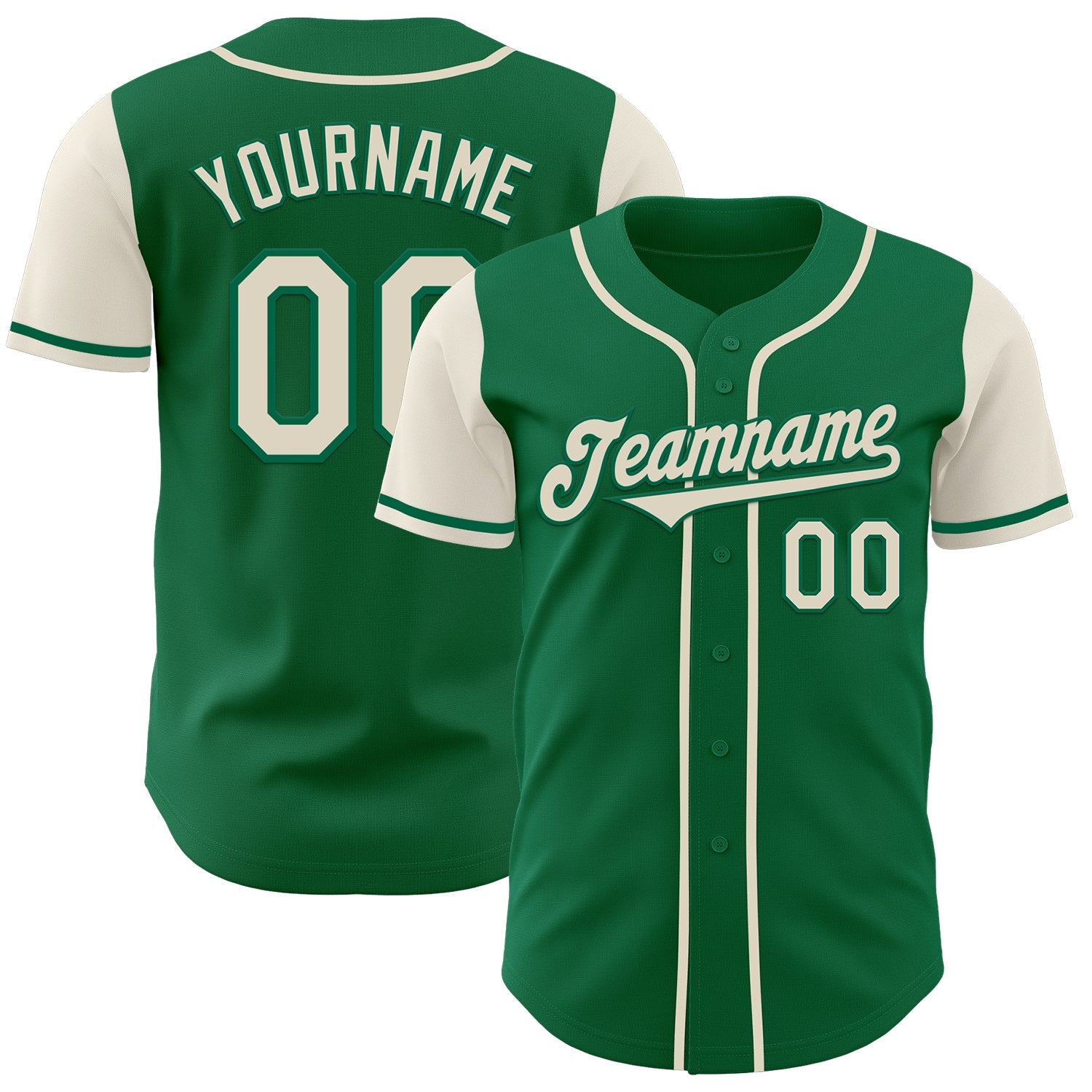 Custom Kelly Green Cream Authentic Two Tone Baseball Jersey - Main View